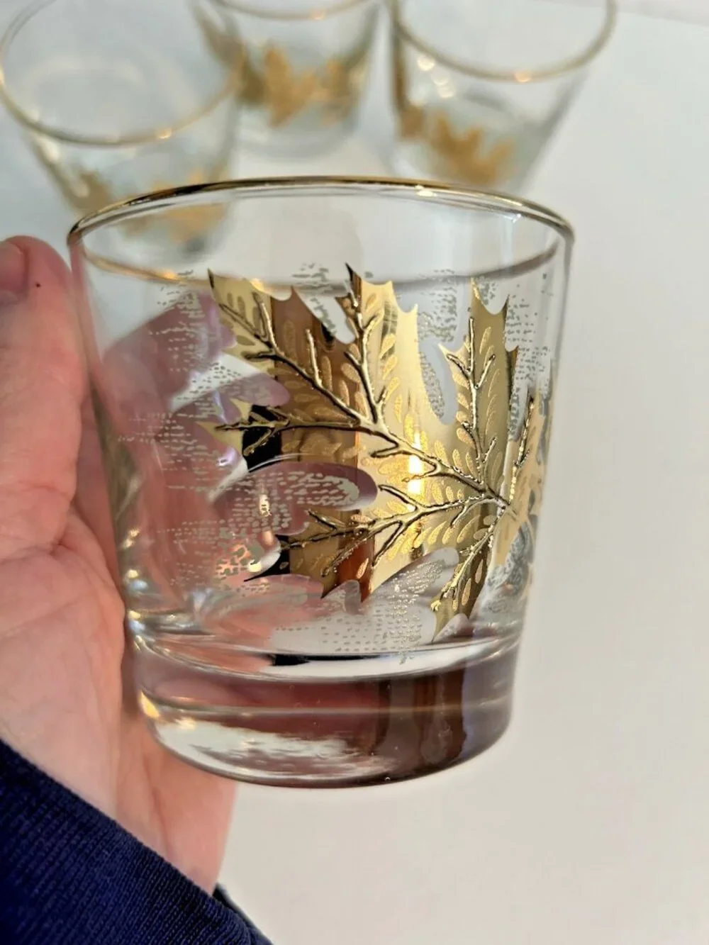 Vintage Golden Oak Libbey Lowball Glasses Rocks Set of 4 Leaf Cocktail MCM Gilt